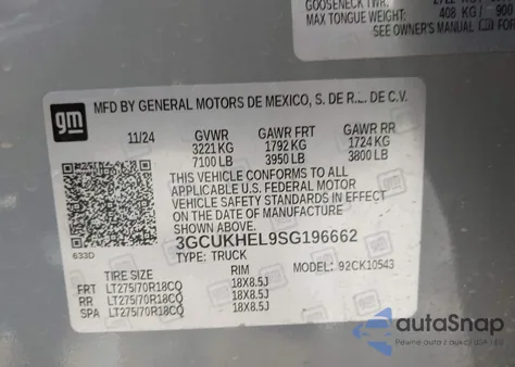 2025 Chevrolet Silverado 1500 4Wd Short Bed Zr2 z USA, uszkodzony, nr VIN 3GCUKHEL9SG196662